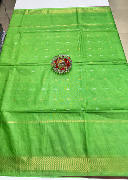 Semi Cotton Silk Saree with 2D Woven Buttas and Contrast Pallu – Elegant Daily and Festive Wear Saree