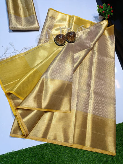 Banarasi Zari Tanchui Kanchipuram Soft Silk Saree with Rich Pallu and Brocade Blouse