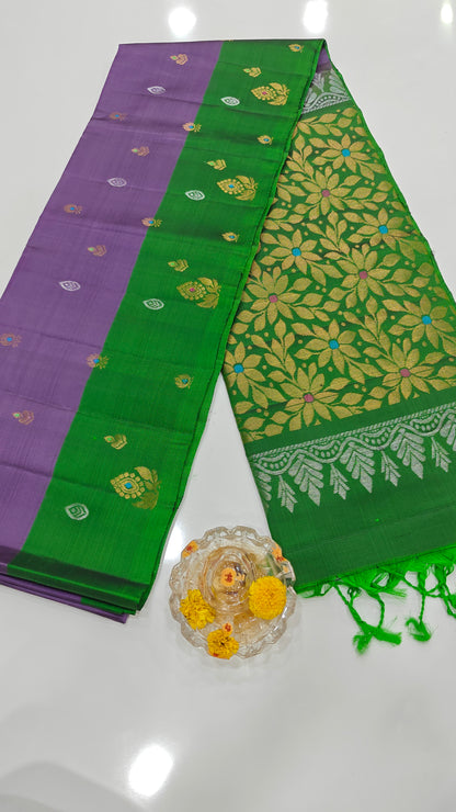 Pure Handloom Silk Saree with Heritage Contrast Pallu and Woven Motifs