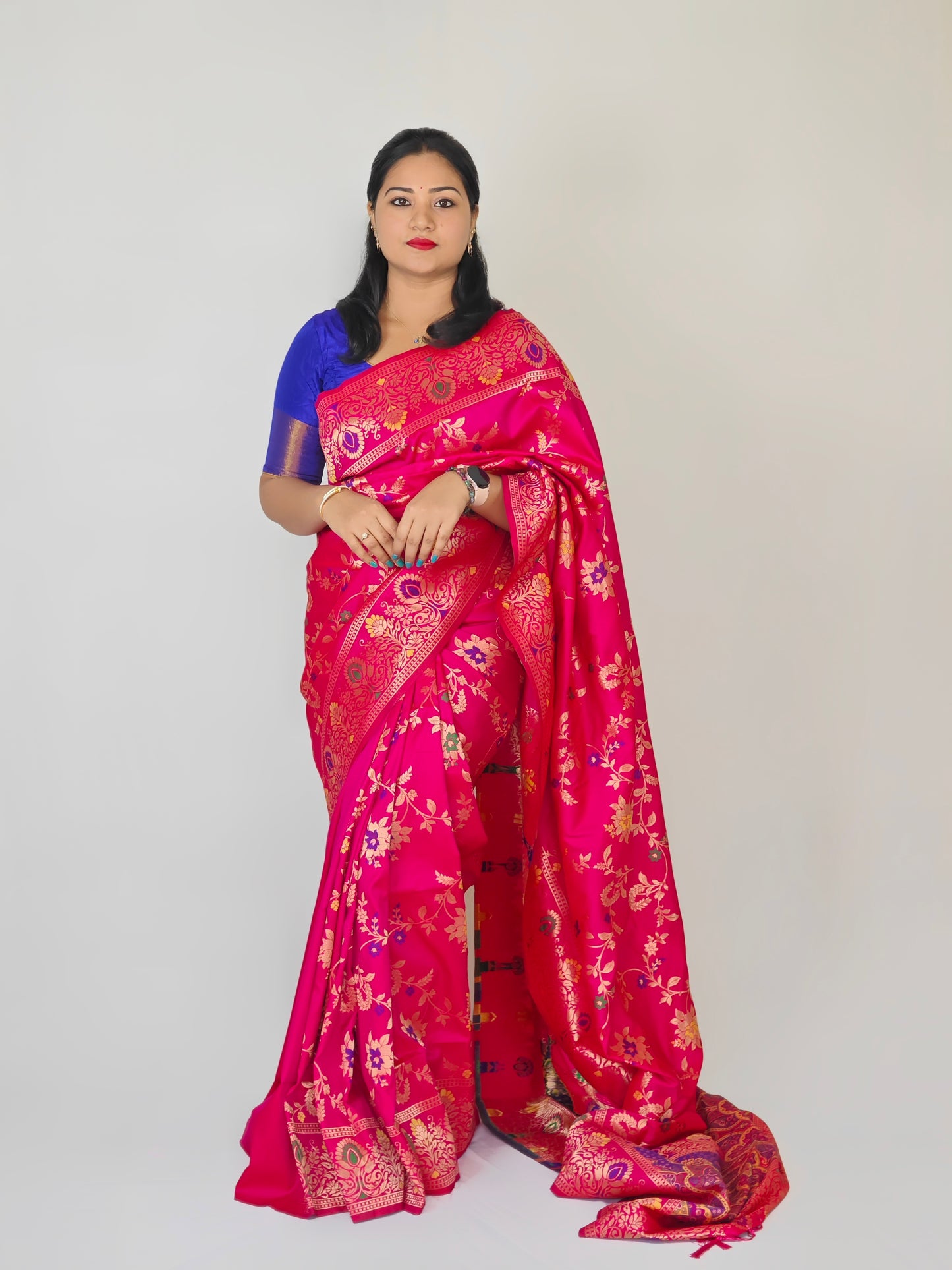 Pure Heavy Silk Saree with Zari and Minakari Weaving, Running Design Blouse with Jari Border