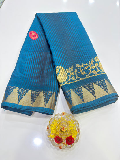Printed Silk Blend Saree for Women with Temple Border and Traditional Ethnic Design
