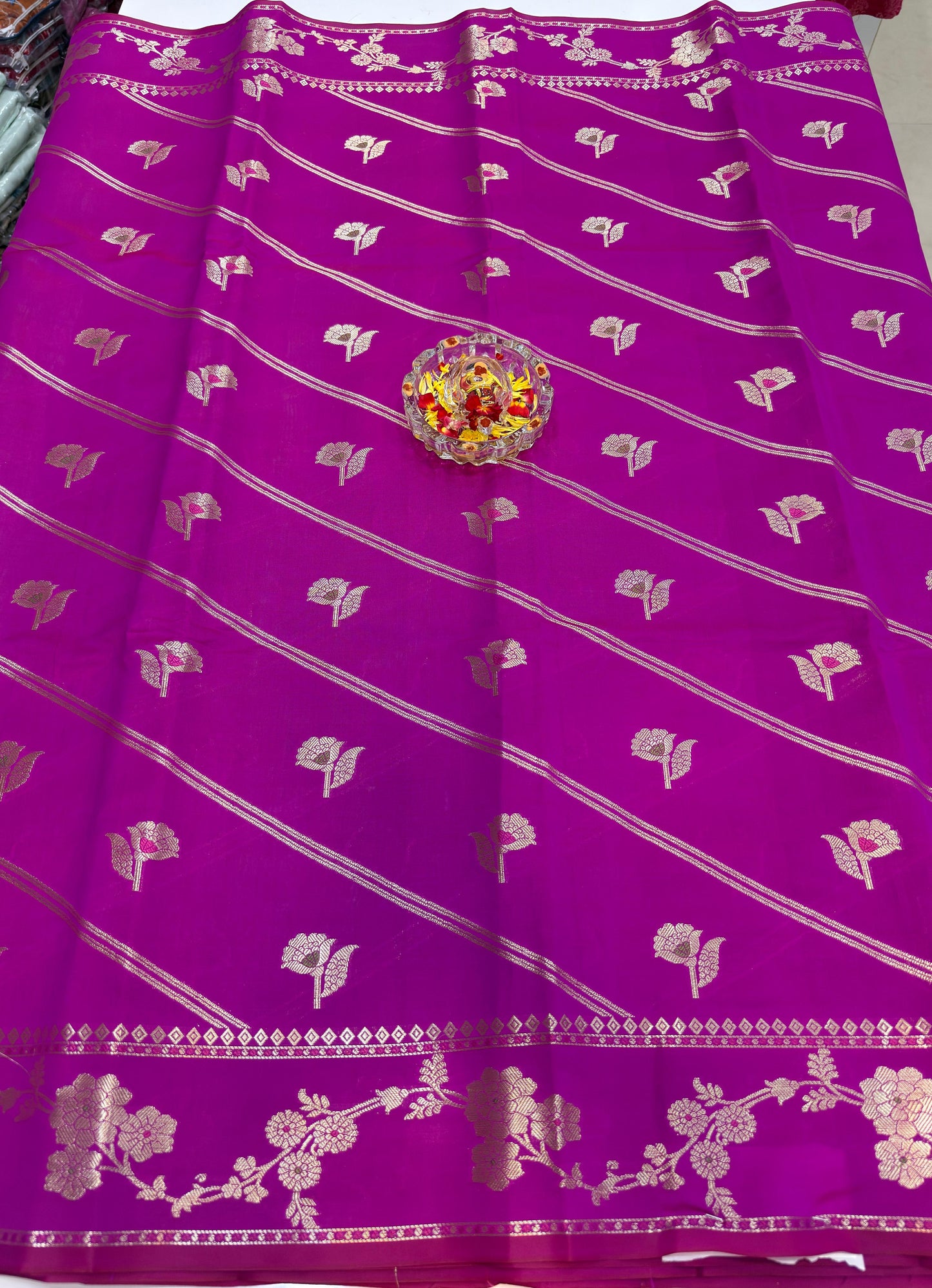 Banarasi Semi Katan Silk Saree for Women with Gold Zari Weaving, Meenakari Border and Blouse Piece