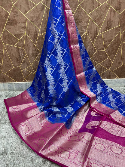 Women’s Banarasi Semi-Georgette Silk Saree with Brocade Motifs and Designer Rich Pallu