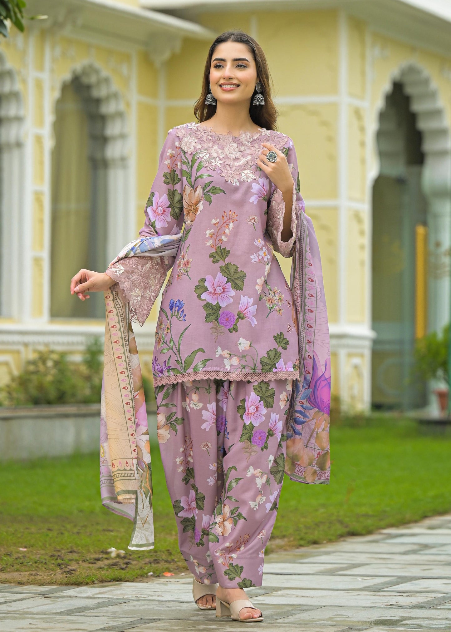 Cotton Kurta Farsi Salwar Dupatta Set with Detailing Work for Women – M to 3XL Sizes