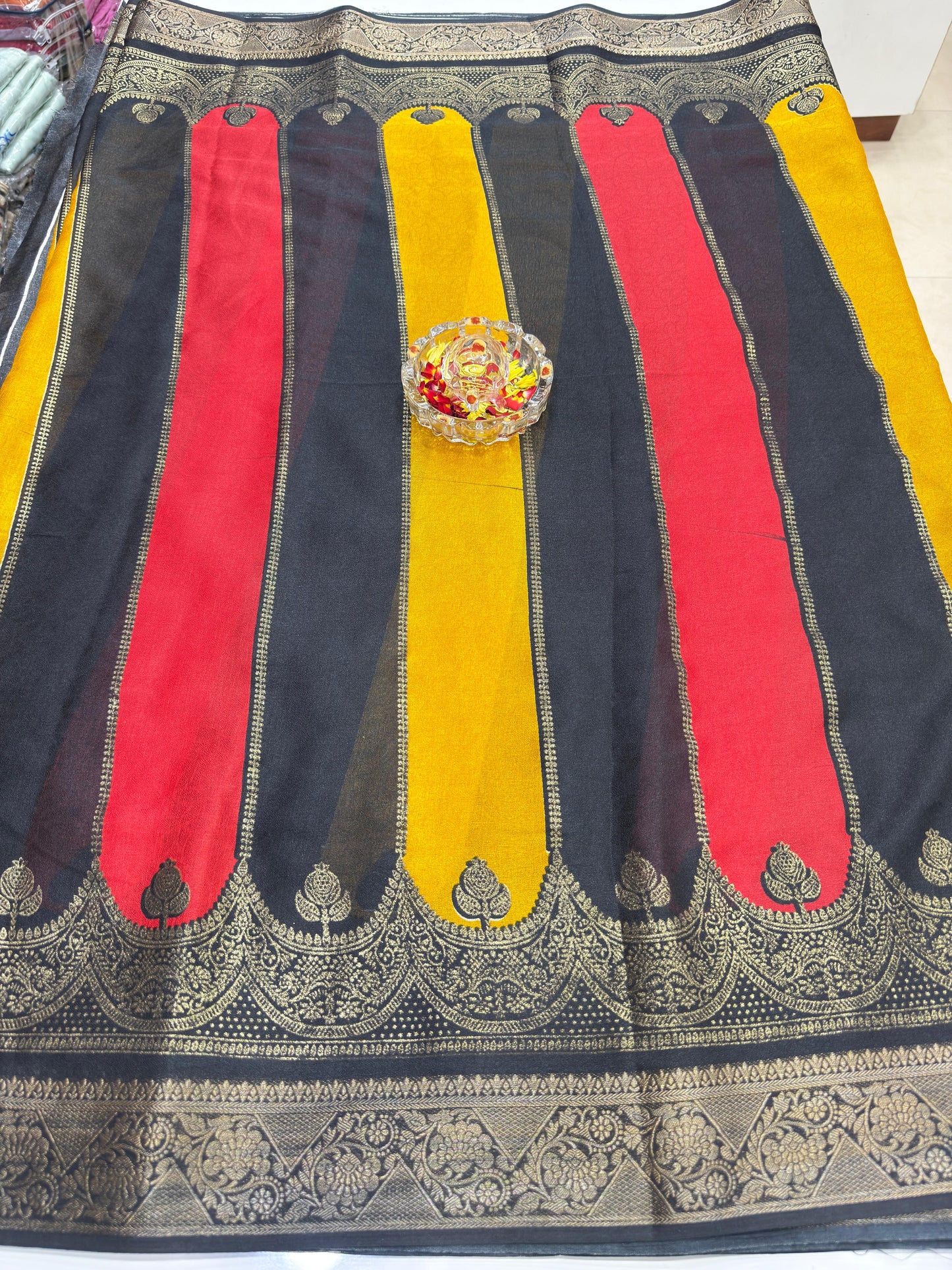 Silk Blend Saree for Women with Heavy Woven Border and Traditional Ethnic Design