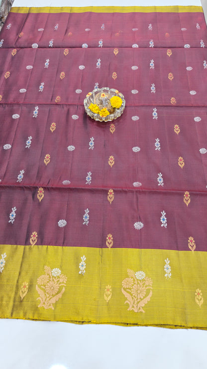 Pure Handloom Silk Saree with Woven Butta & Contrast Pallu