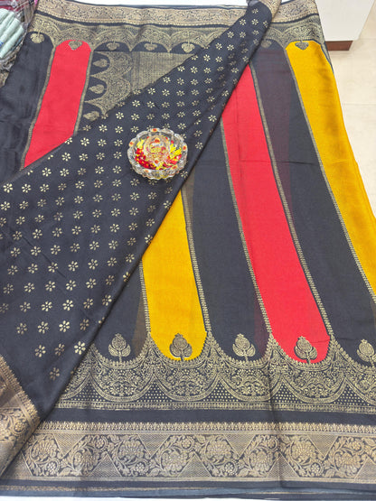 Silk Blend Saree for Women with Heavy Woven Border and Traditional Ethnic Design