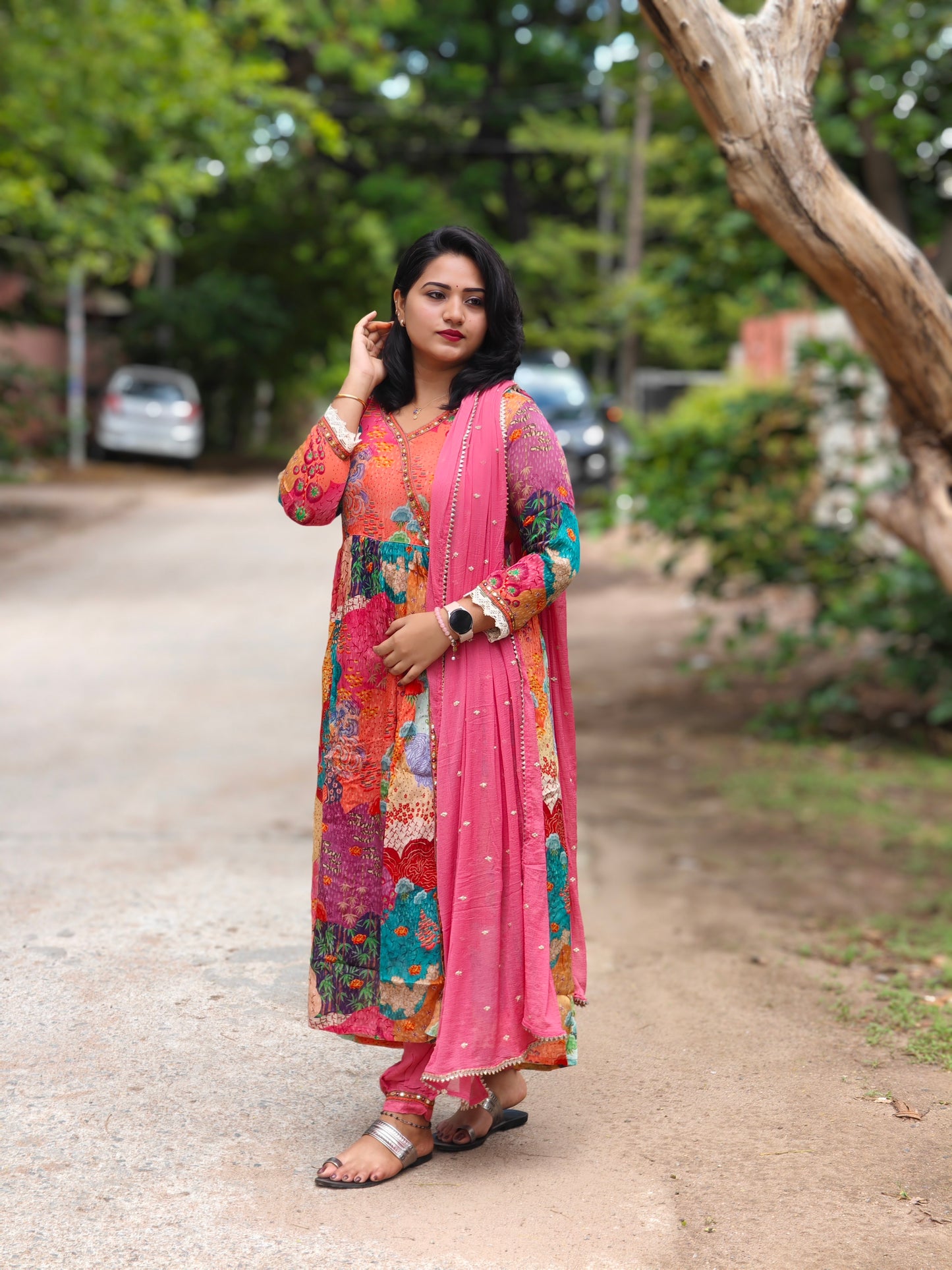 Chinnon Anarkali Kurta with Silk Afghani Pant and Chiffon Nazneen Dupatta – Women’s Sizes 36 to 44