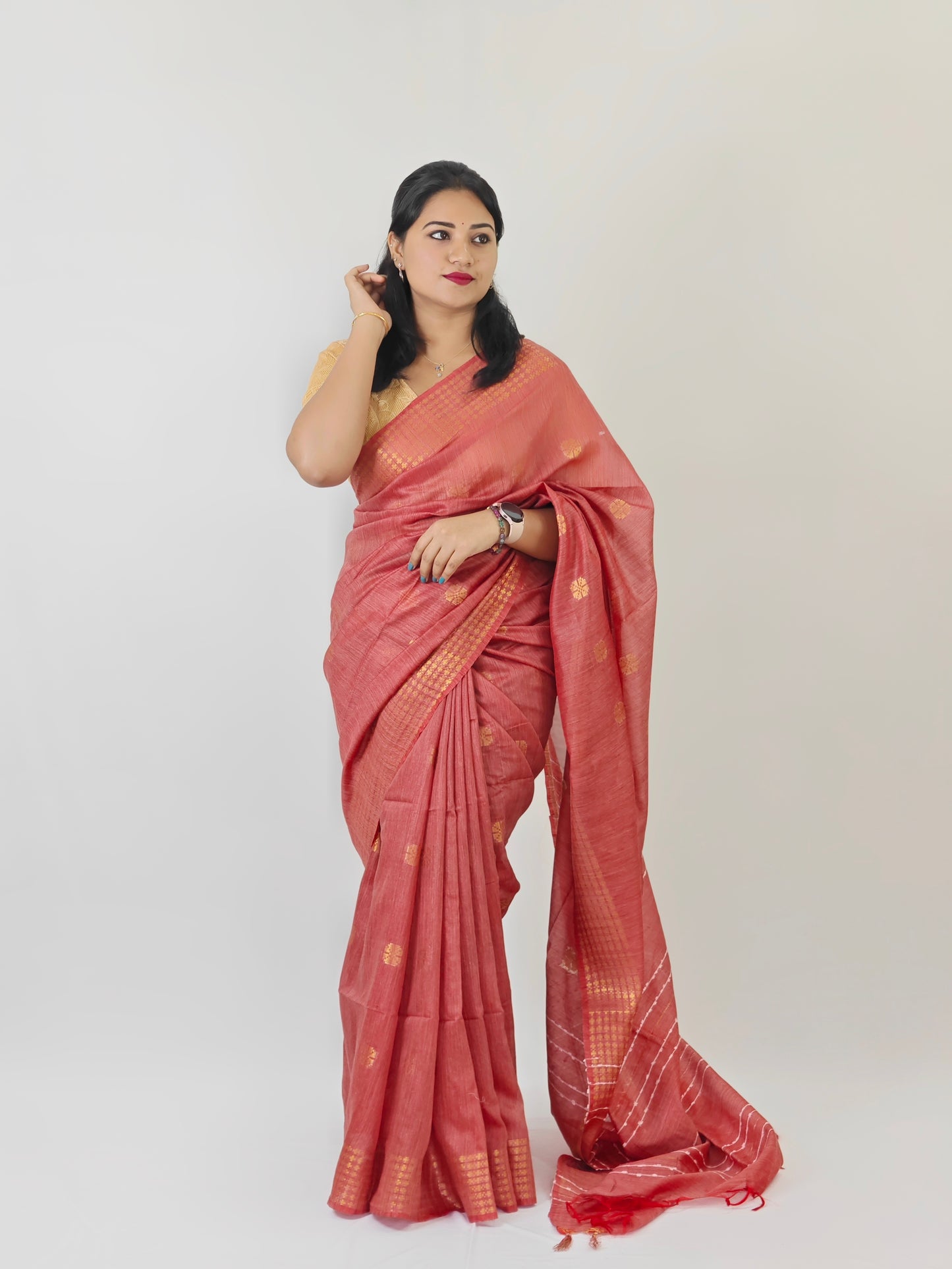 Muga Silk Saree with Sequence Pallu, Weaving Butta Design and Blouse Piece for Women