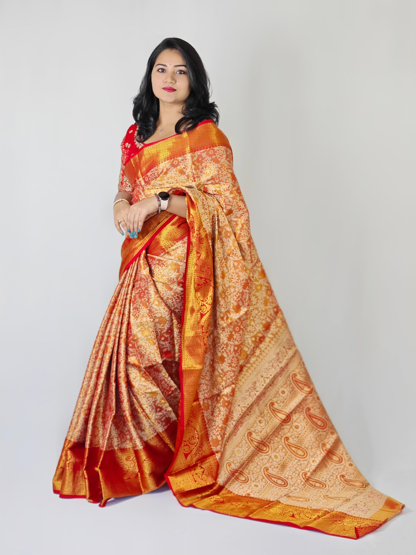 Kanjivaram Silk Saree with Mina Weaving, Nylon Zari Border, Rich Pallu and Blouse Piece