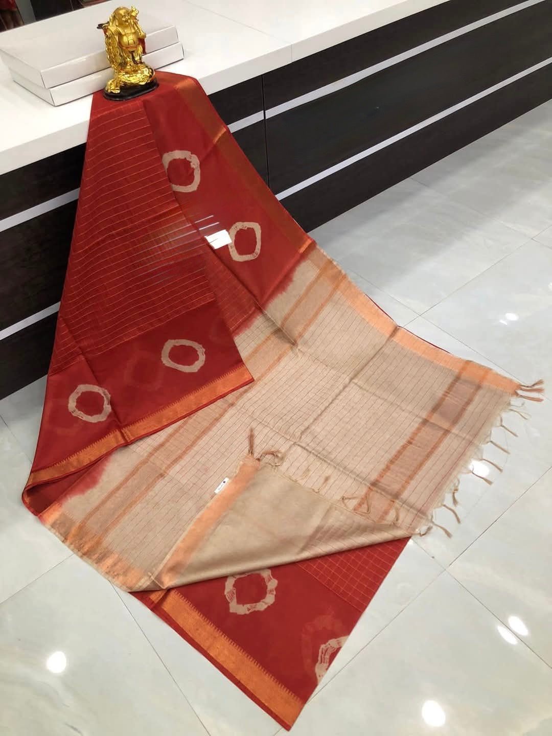 Semi Mangalgiri Silk Saree Shibori Print - Mani's Fashions