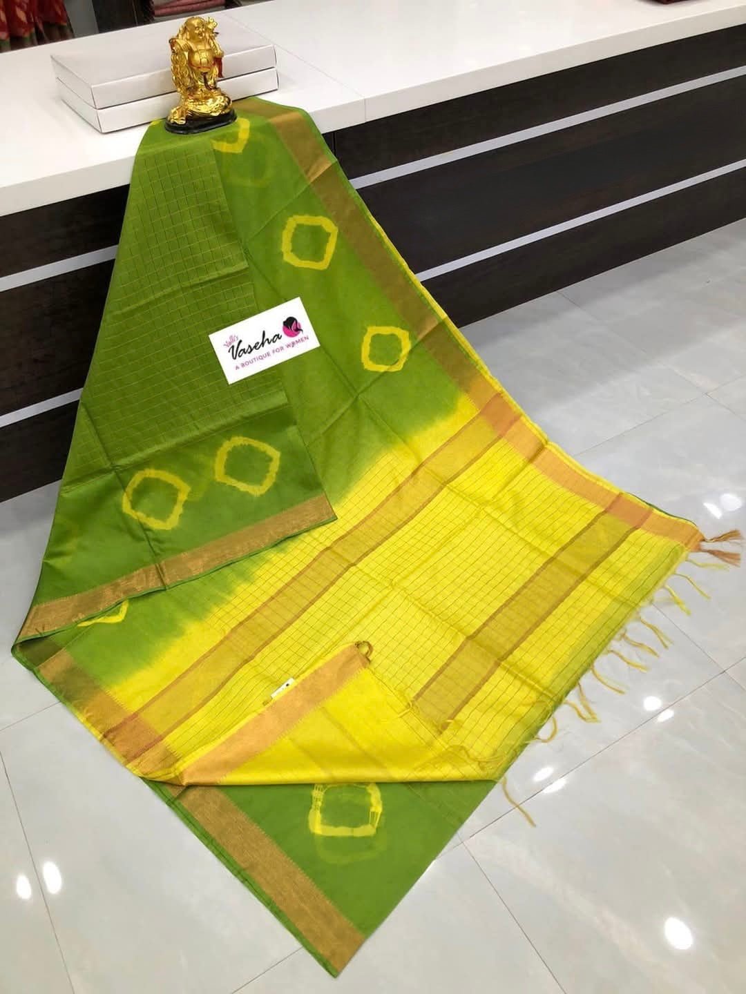 Semi Mangalgiri Silk Saree Shibori Print - Mani's Fashions