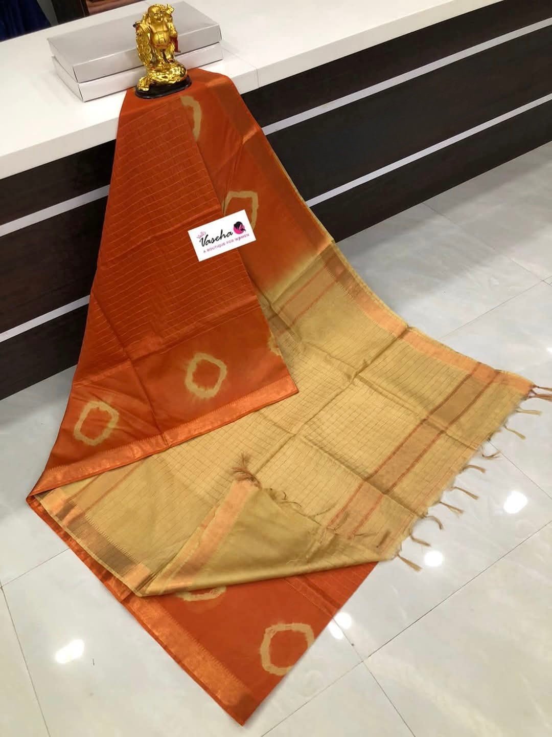 Semi Mangalgiri Silk Saree Shibori Print - Mani's Fashions